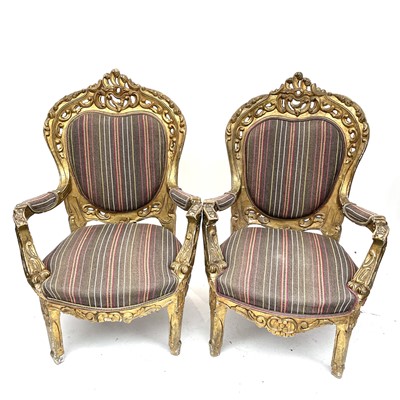 Lot 1929 - A pair of early 20th century French giltwood...