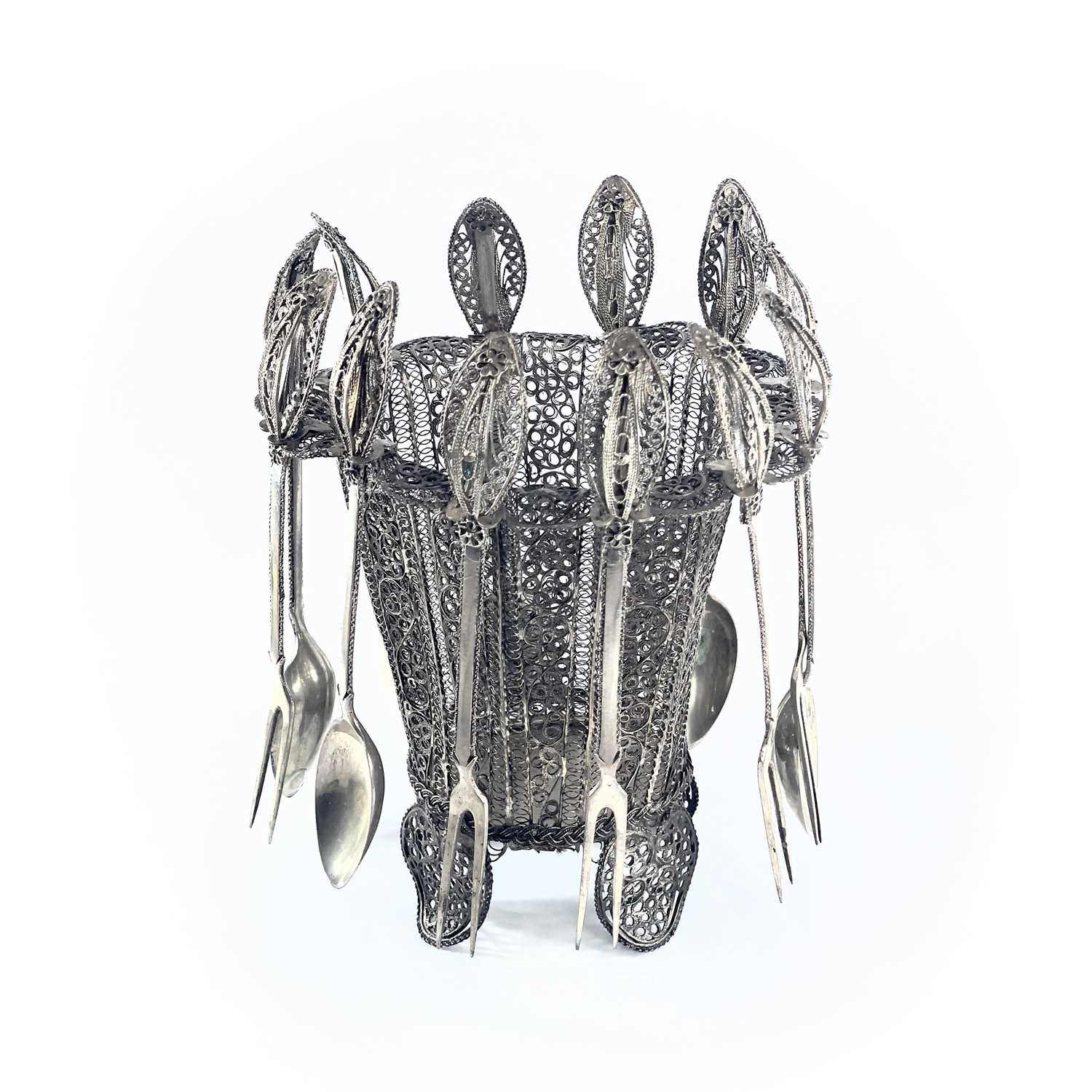 Lot 1000 - An Indian silver filigree basket, of tapering...