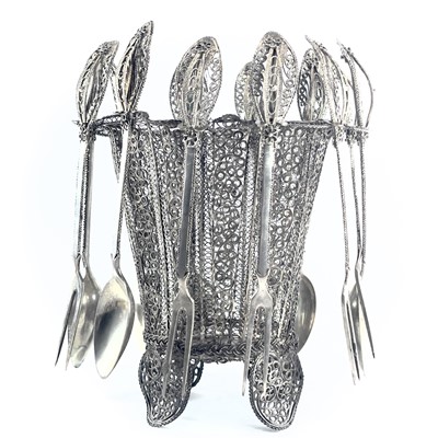 Lot 1000 - An Indian silver filigree basket, of tapering...