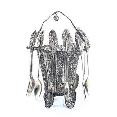 Lot 1000 - An Indian silver filigree basket, of tapering...