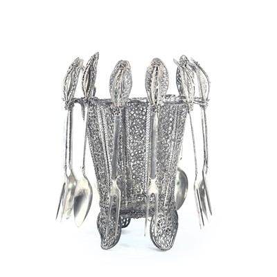 Lot 1000 - An Indian silver filigree basket, of tapering...