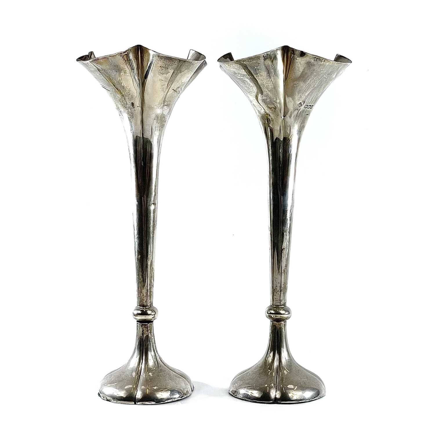 Lot 178 - A pair of Edwardian silver trumpet vases by...