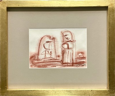 Lot 595 - Cecil COLLINS (1908-1989) Two Fools Pastel and...