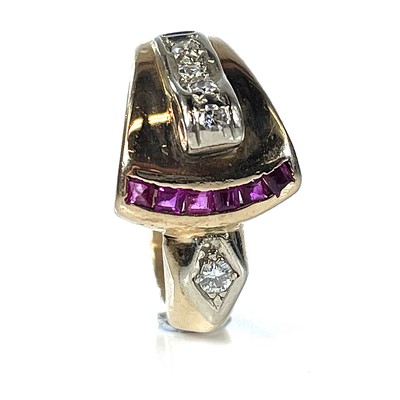 Lot 72 - A 14k gold ruby and diamond ring, set with...