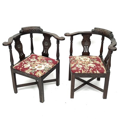 Lot 1875 - A Pair of late Victorian carved oak corner...