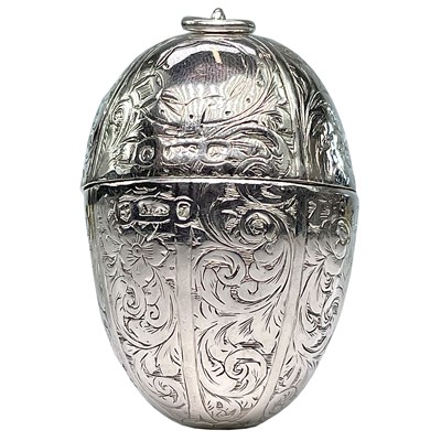 Lot 214 - An unusual Victorian silver egg shaped...