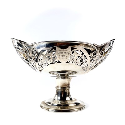 Lot 95 - An Edwardian silver pierced oval pedestal bowl...