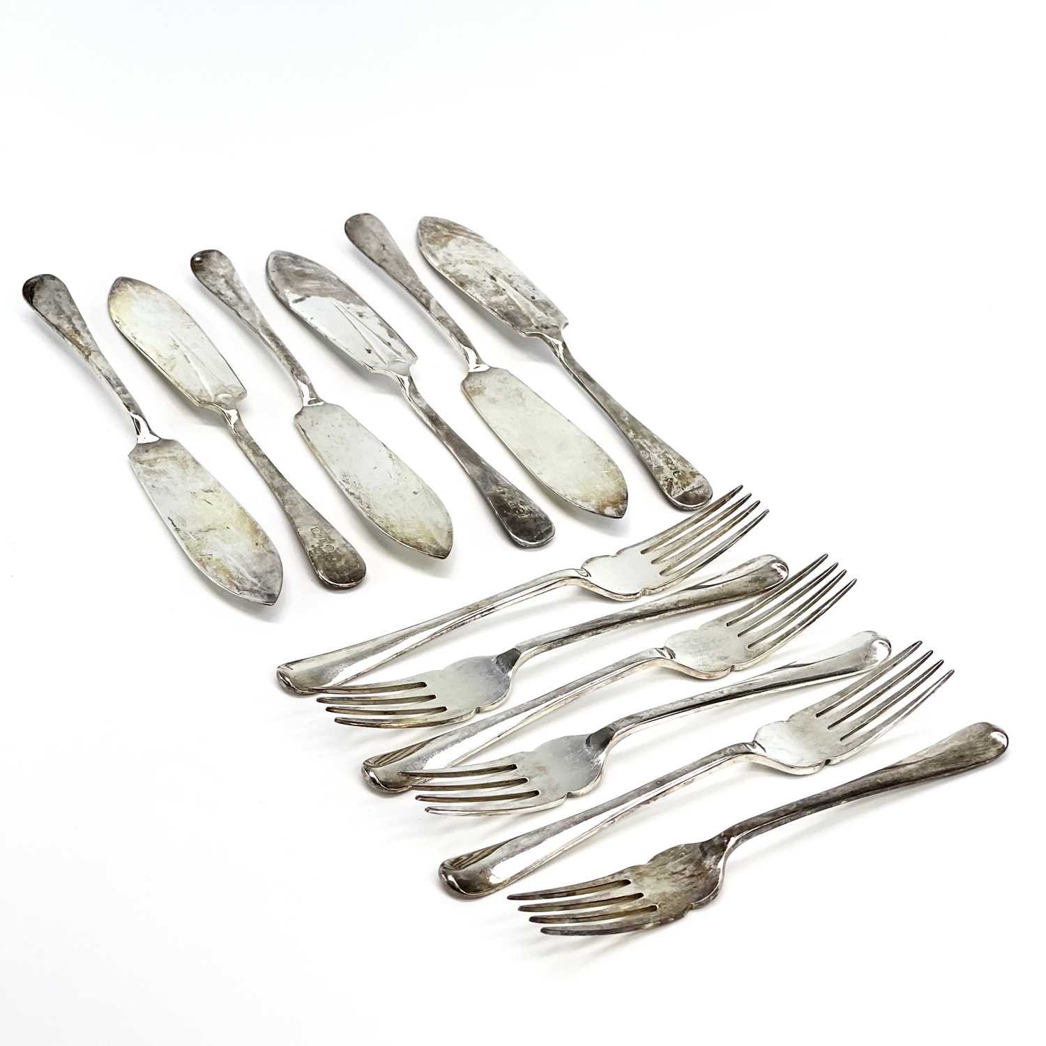 Lot 76 - A modern silver set of fish knives and forks...