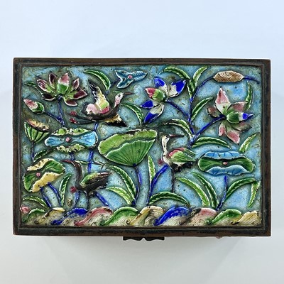Lot 276 - A Chinese enamel on silver plate embossed...
