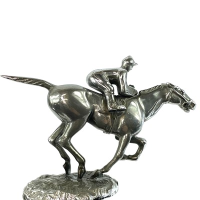 Lot 161 - A chrome plated horse and jockey car mascot,...