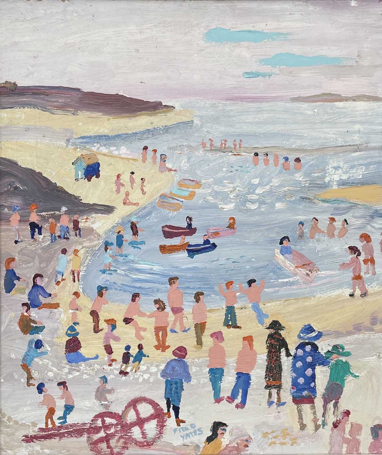 Lot 123 - Fred YATES (1922-2008) Cornish Beach Scene Oil...