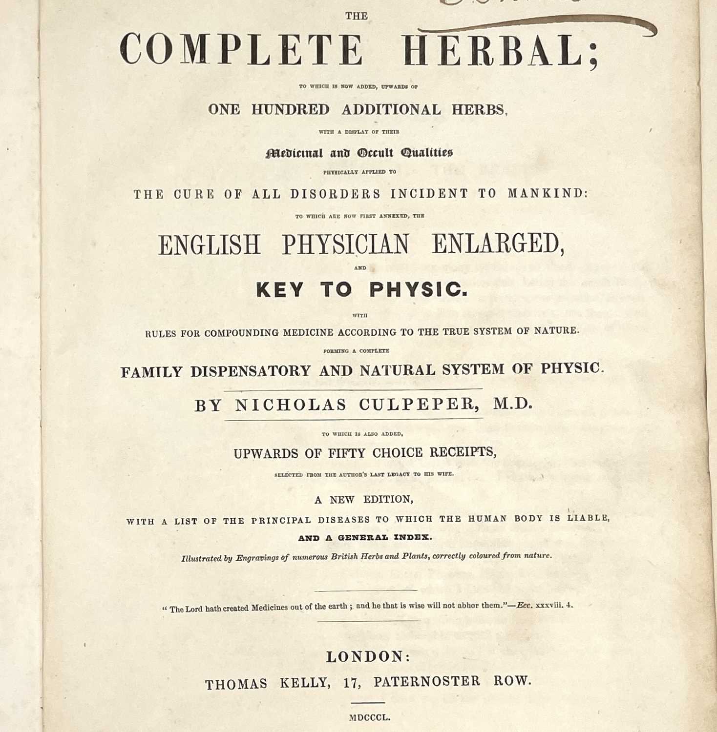 Lot 213 - NICHOLAS CULPEPPER. 'The Complete Herbal; ........