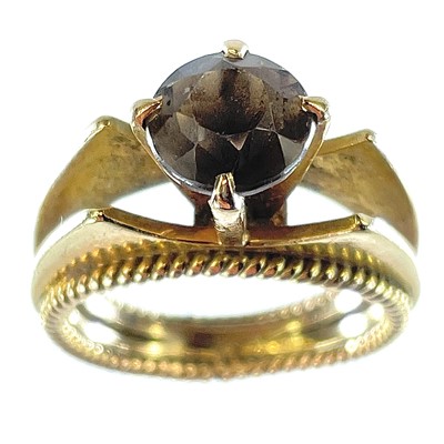 Lot 193 - A 14ct gold smoky quartz set ring, stamped 14k,...