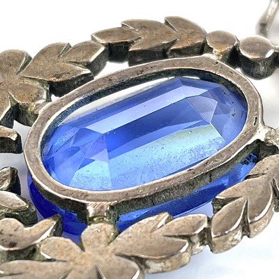 Lot 66 - An Art Deco silver, blue stone and marcasite...