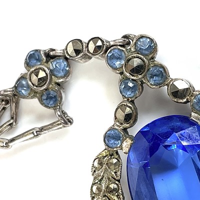 Lot 66 - An Art Deco silver, blue stone and marcasite...