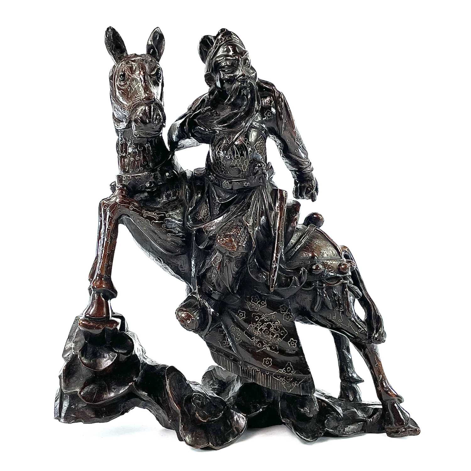 Lot 54 - A Chinese carved wood figure of a warrior on...