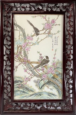 Lot 46 - A large Chinese famille rose porcelain plaque,...