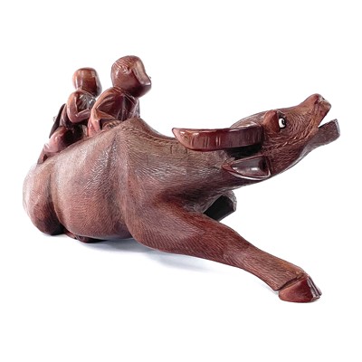 Lot 147 - A Chinese carved wood model of a buffalo,...