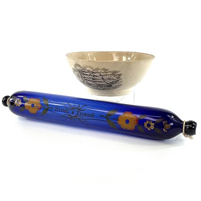 Lot 801 - A 19th century Bristol blue glass rolling pin...