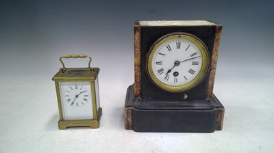Lot 51 - A Slate Mantle Clock and a Brass Carriage...
