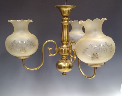 Lot 56 - A Brass Chandelier with Glass Shades. 32cm...