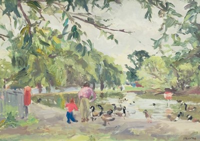 Lot 140 - John HARVEY (1935) Untitled (Pond Scene) Oil...