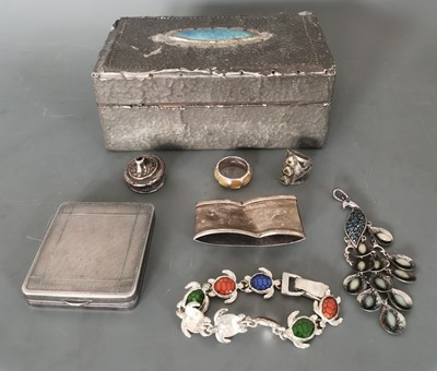 Lot 14 - A pewter mounted wooden box containing an...