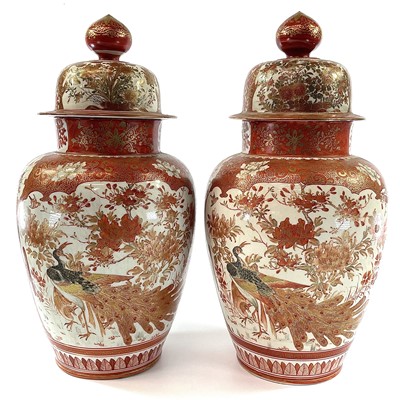 Lot 142 - A large pair of Japanese Kutani porcelain...