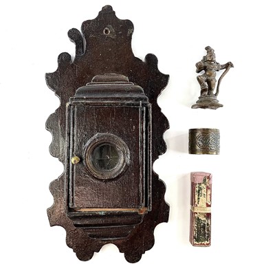 Lot 76 - A Victorian folk art painted wood watch holder,...