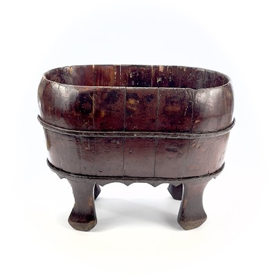 Lot 154 - A Chinese metal bound wooden jardiniere,...