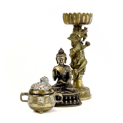 Lot 204 - A small Chinese bronze censer, four-character...