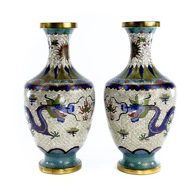 Lot 207 - A pair of Chinese cloisonne vases, early 20th...