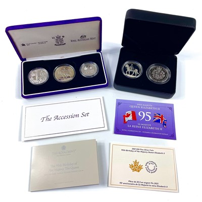 Lot 12 - Queen Elizabeth 2002 & 2021 G.B, Australia and Canada Silver Proof Coins.