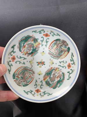 Lot 7 - A near pair of Chinese wucai porcelain plates,...