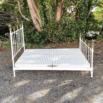 Lot 1856 - A brass and painted iron bed frame, in the...