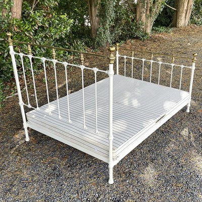 Lot 1856 - A brass and painted iron bed frame, in the...