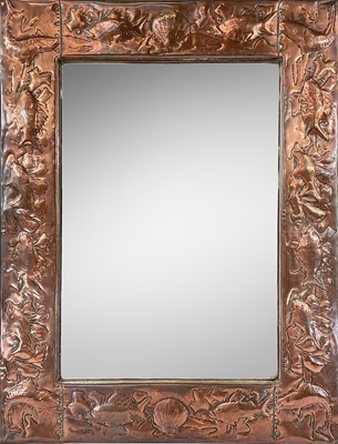 Lot 39 - A Newlyn industrial class copper framed mirror,...
