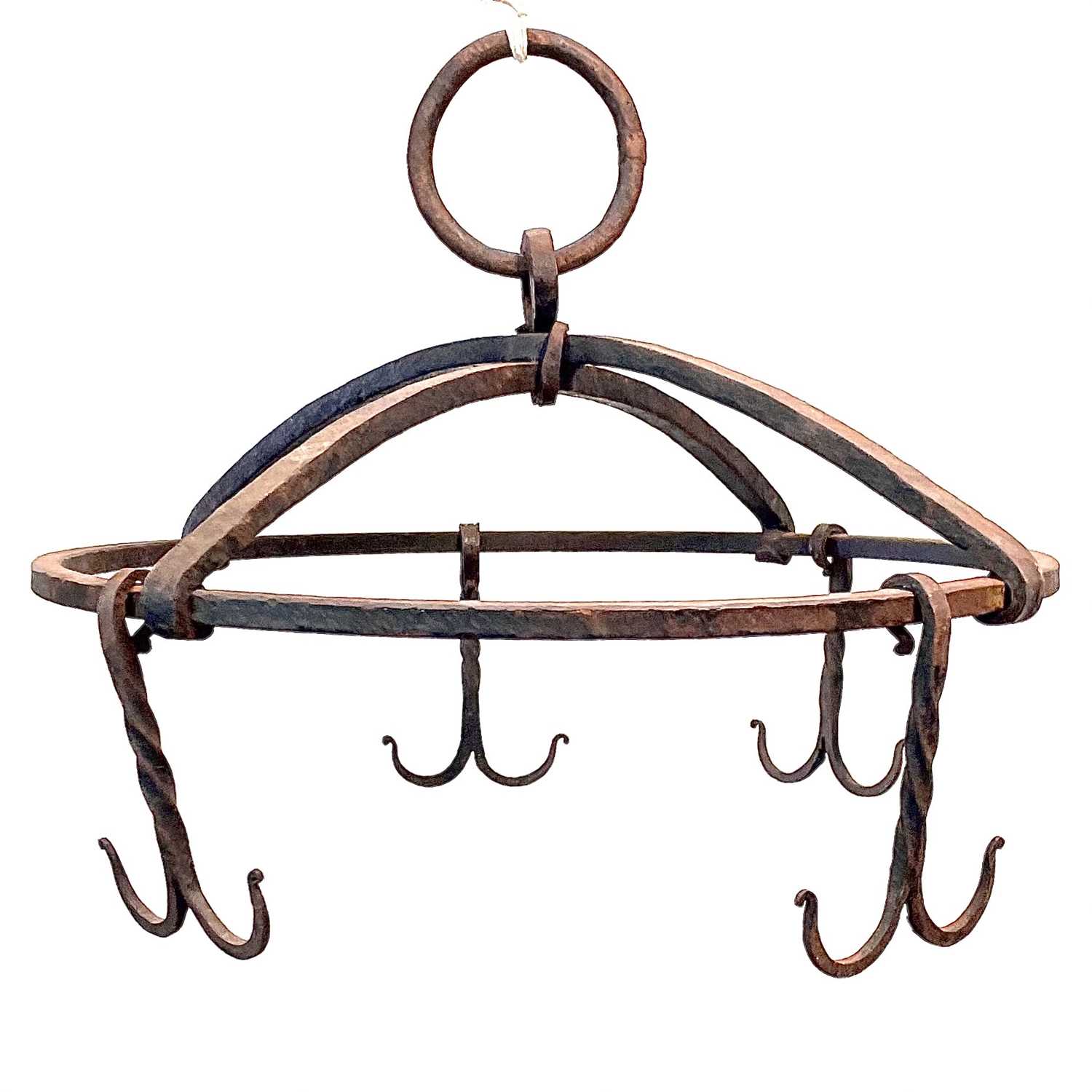 Lot 169 - A black painted circular wrought iron hanging rack, early 20th century.