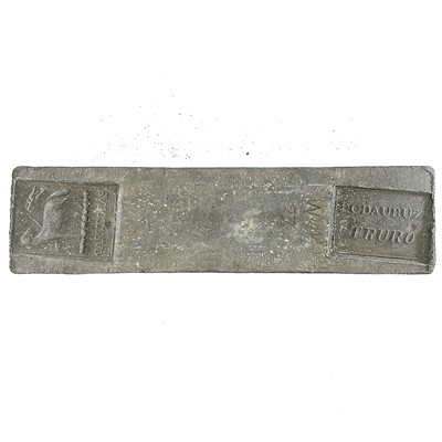 Lot 395 - A Carvedras Truro 56lb tin ingot with circular...