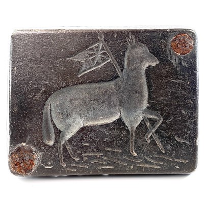 Lot 424 - A bronze hot mark with Lamb and Flag design, 8....