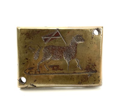 Lot 427 - A bronze hot mark with lamb and flag, 9 x 12.5cm.