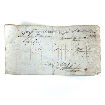 Lot 430 - A 19th century invoice from Chyandour Smelting...