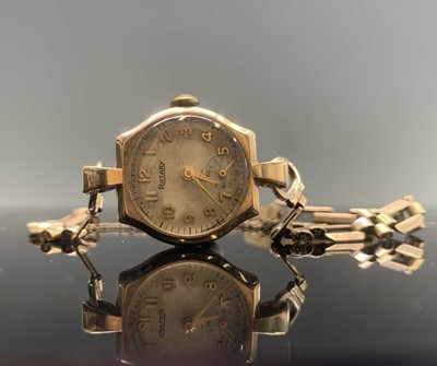 Lot 412 - A ladies Rotary gold cased wristwatch on gold...