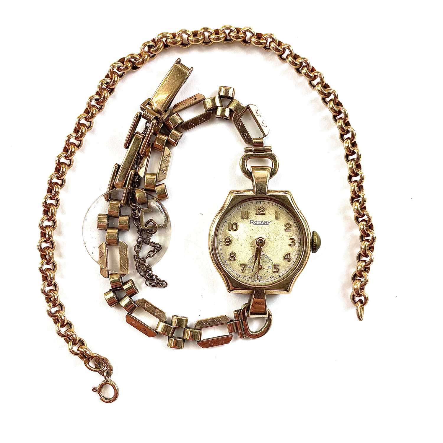 Lot 412 - A ladies Rotary gold cased wristwatch on gold...