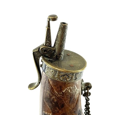 Lot 170 - A hardwood and brass mounted powder flask...