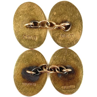 Lot 179 - A pair of 18ct gold cufflinks of oval form,...