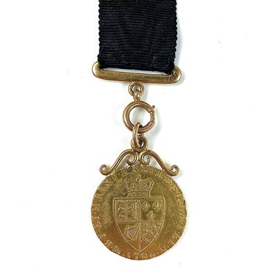 Lot 95 - A George III 1794 spade guinea coin mounted...