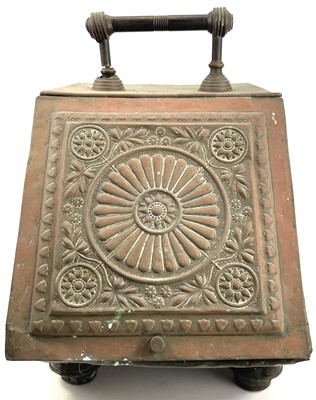 Lot 111 - An Aesthetic movement brass coal box with a...