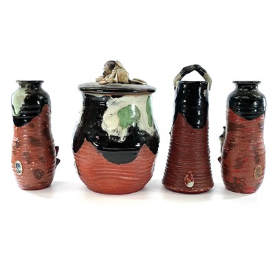 Lot 158 - A Japanese Sumida Gawa pottery lidded jar,...