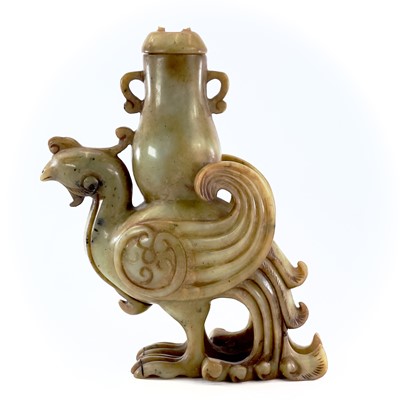 Lot 161 - A Chinese jade carved model of a phoenix, 20th...